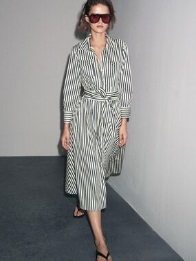 NWT ZARA ZW COLLECTION STRIPED SHIRT DRESS Sz L